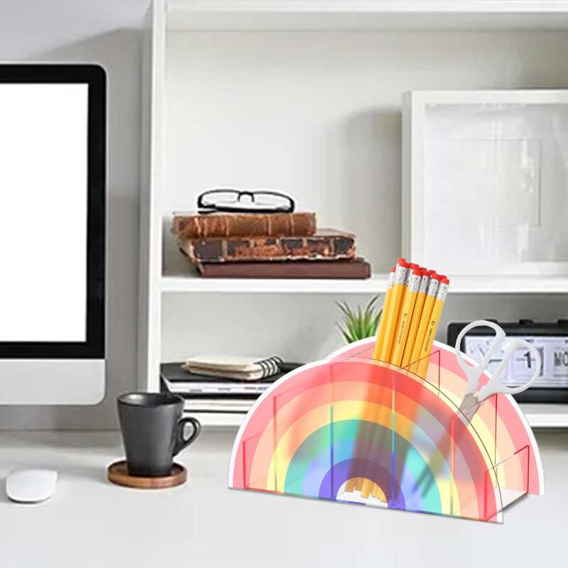 Rainbow Desktop Storage Box Table Organizer Pen Holder Stationery Office