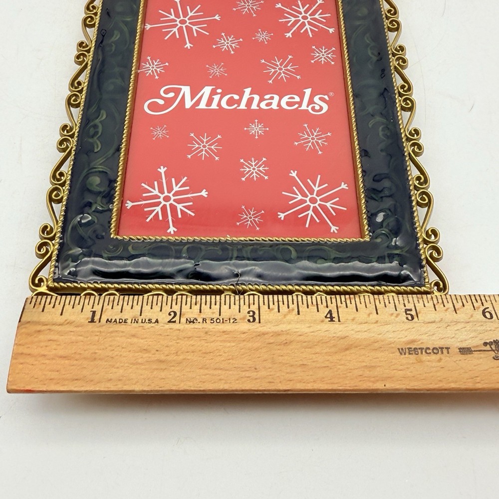 Blue Enameld & Gold Ornate Picture Frame 3 1/2” X 5”