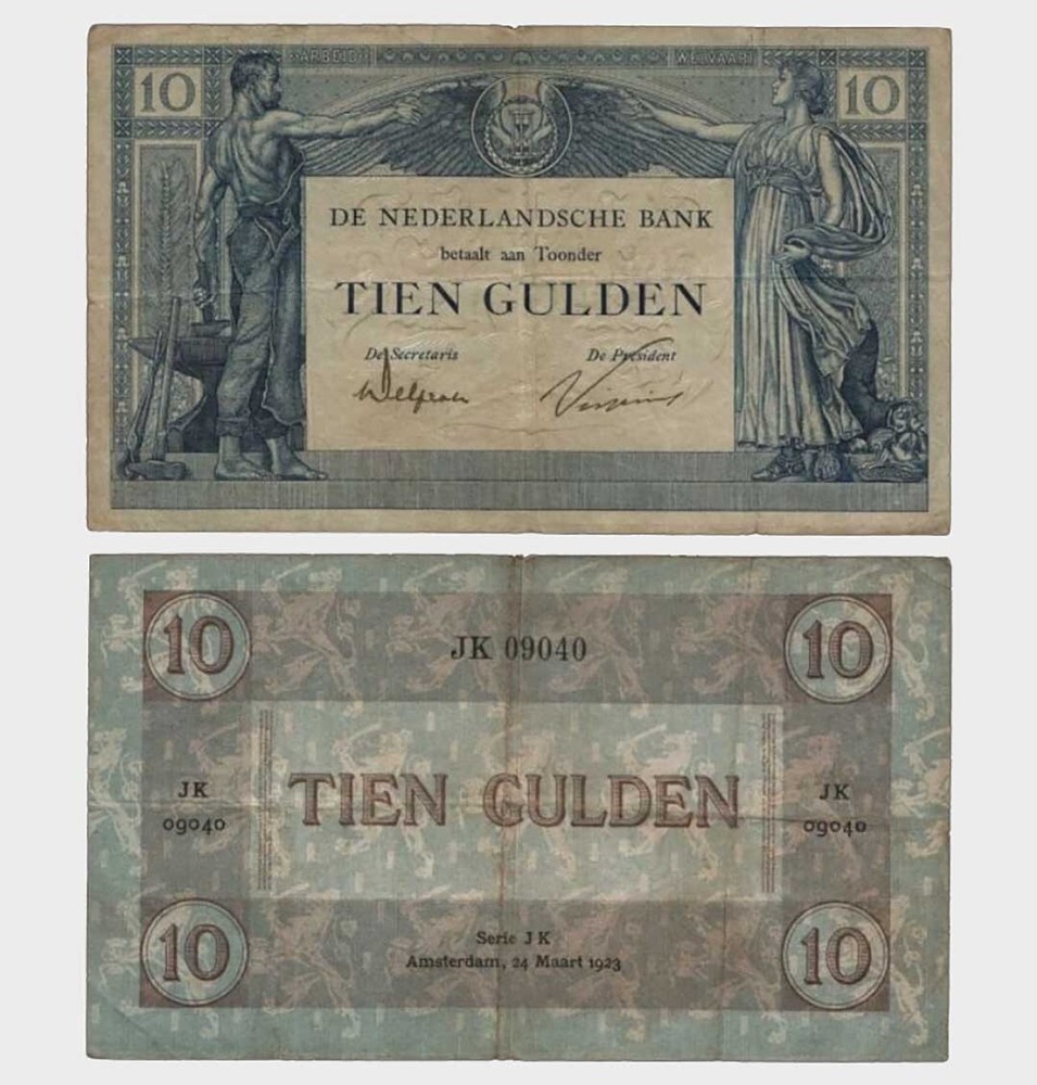 Netherlands - 1923 - 10 Gulden - "VG+"  #CO6849