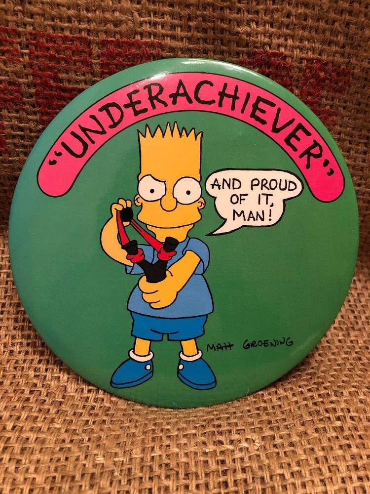 Large Simpsons TV Pin 6“ Vintage 1989 Button Fox Bart Simpson Underachiever