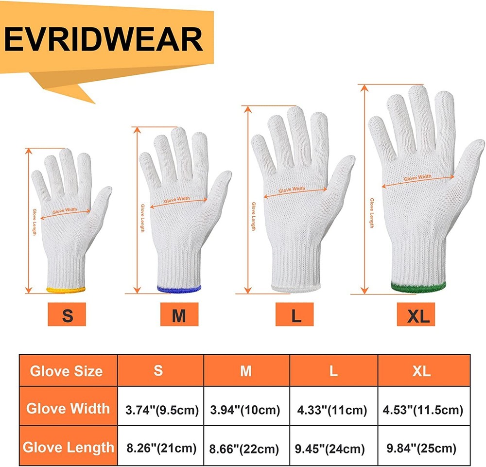 EvridWear Cotton Polyester String Knit Work Gloves Without Dots, 12 Pairs