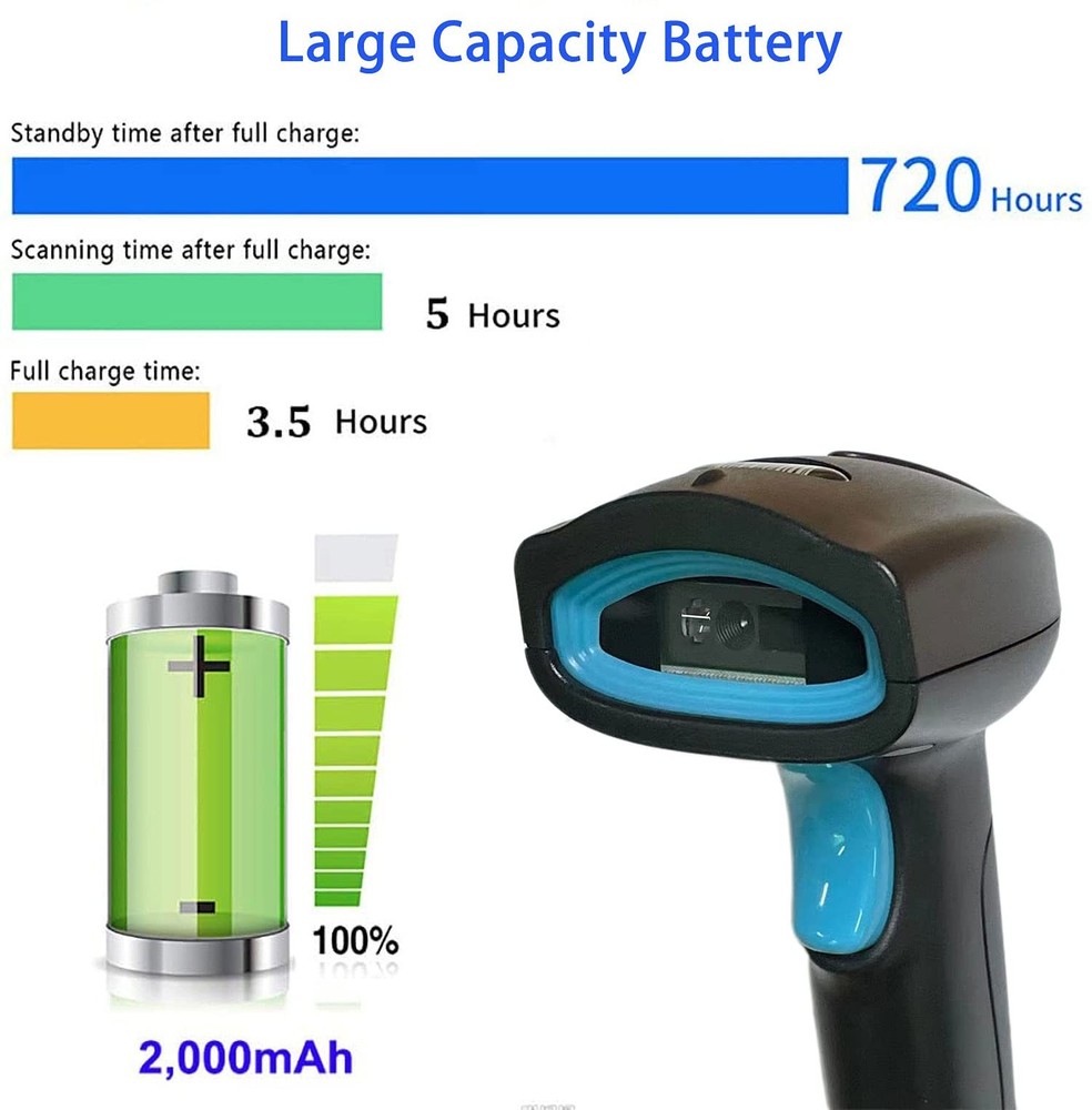 Wireless QR Code Scanner Handheld 1D 2D Barcode Reader Automatic POS Retail