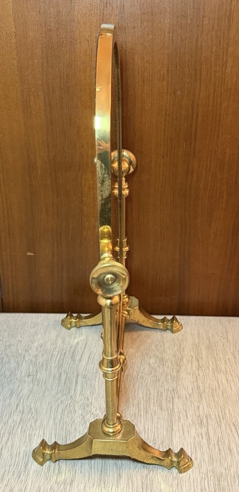 VINTAGE ART DECO BRASS FOOTED TABLETOP SHAVING VANITY MIRROR TILTING ADJUSTABLE
