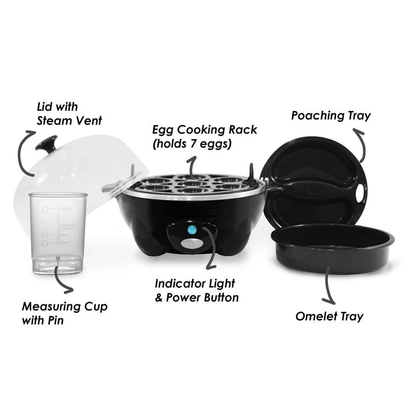 Automatic Egg Cooker 7 Eggs Soft Medium Hard Boiled Timer Poaching Tray New