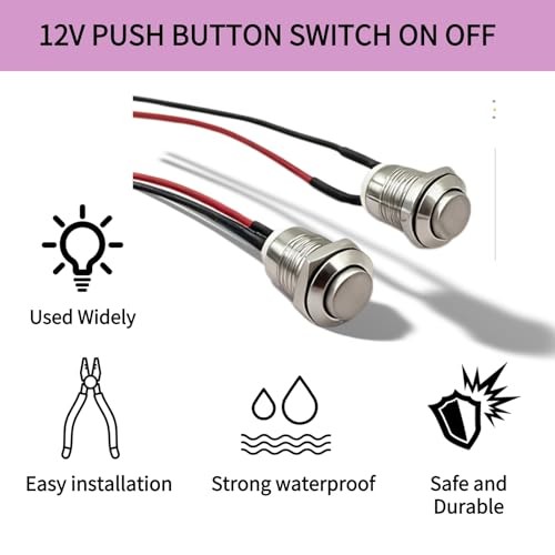 12mm Momentary Push Button Switch, High Head, Waterproof Metal On Off Switch