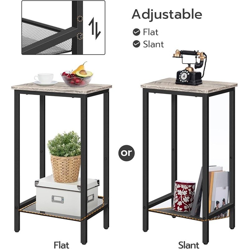 Tall Side Table W/ Adjustable Shelf Small Nightstand Entryway Industrial Design