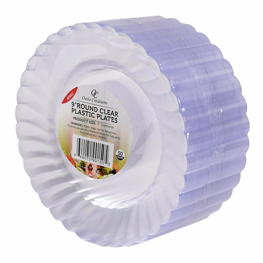 9" Clear Round Plates (50 count) - RP91C