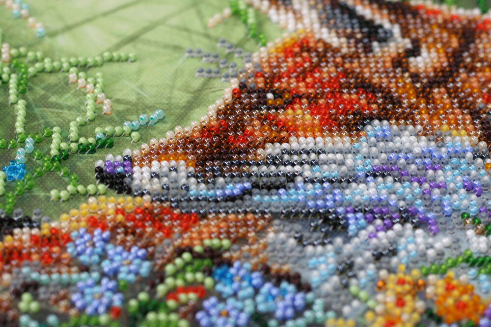 DIY Bead Embroidery Kit Fox in Grass Beaded stitching needlepoint beadwork