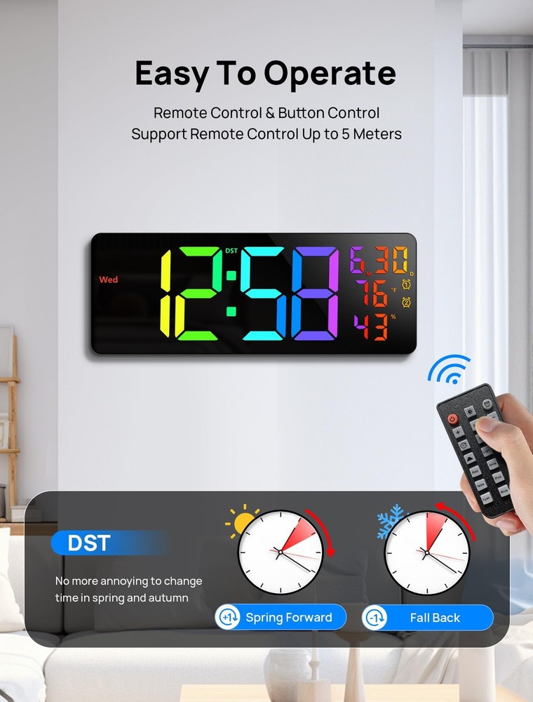 MASHI 17.3" Large Digital Wall Mount Clock, Digital Clock with Remote Control...