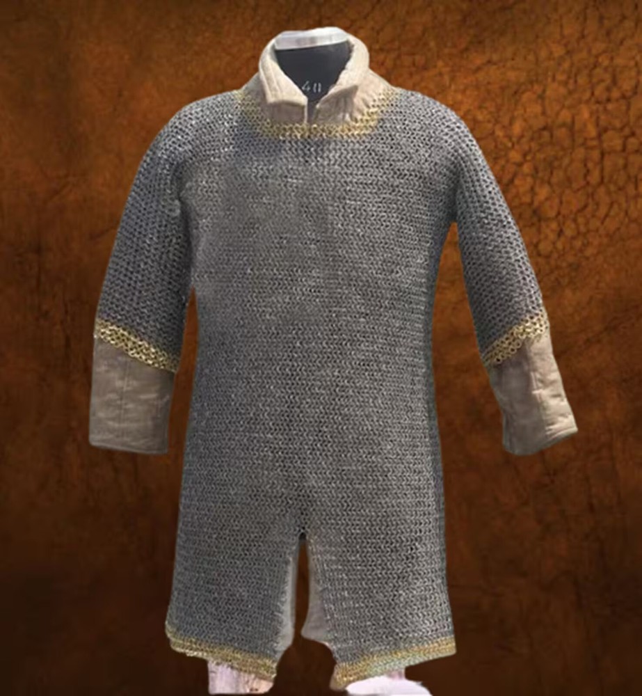 8mm Round Ring Chainmail Shirt | Solid Rings, Brass Dome Riveted Edge