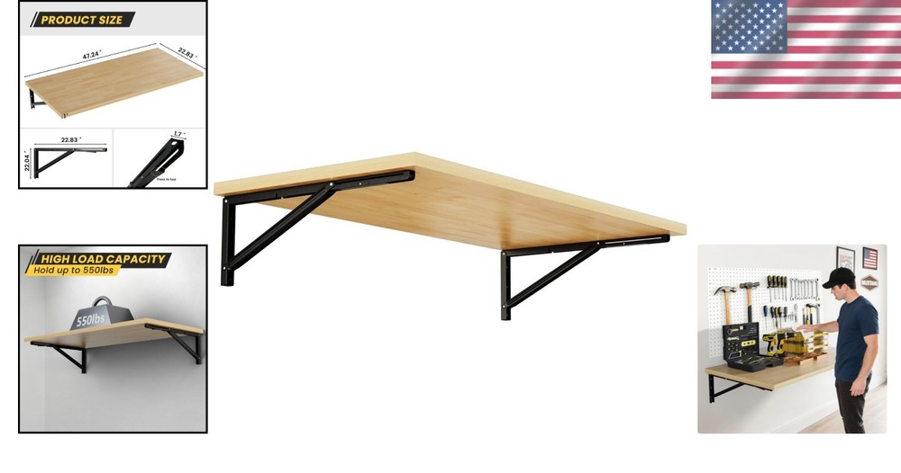Wall Mounted Folding Workbench, 47.2 x 22.8-inch Heavy Duty Foldable Work