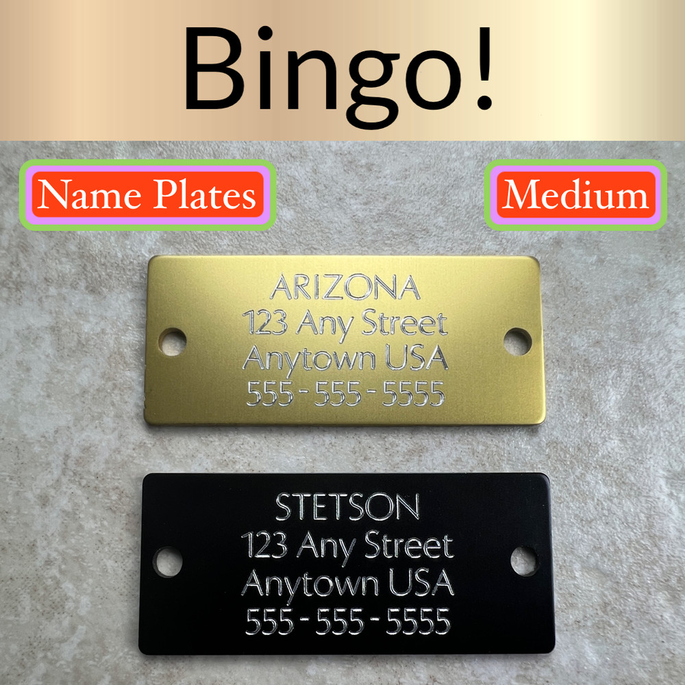Custom Engraved Tags Personalized NAME PLATE ID Tags Black Gold Nameplate MEDIUM