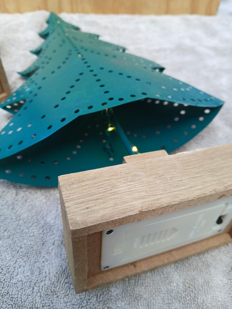 Makers Holiday Metal Christmas Tree Light Up Table Decor Pair Wood Base #2