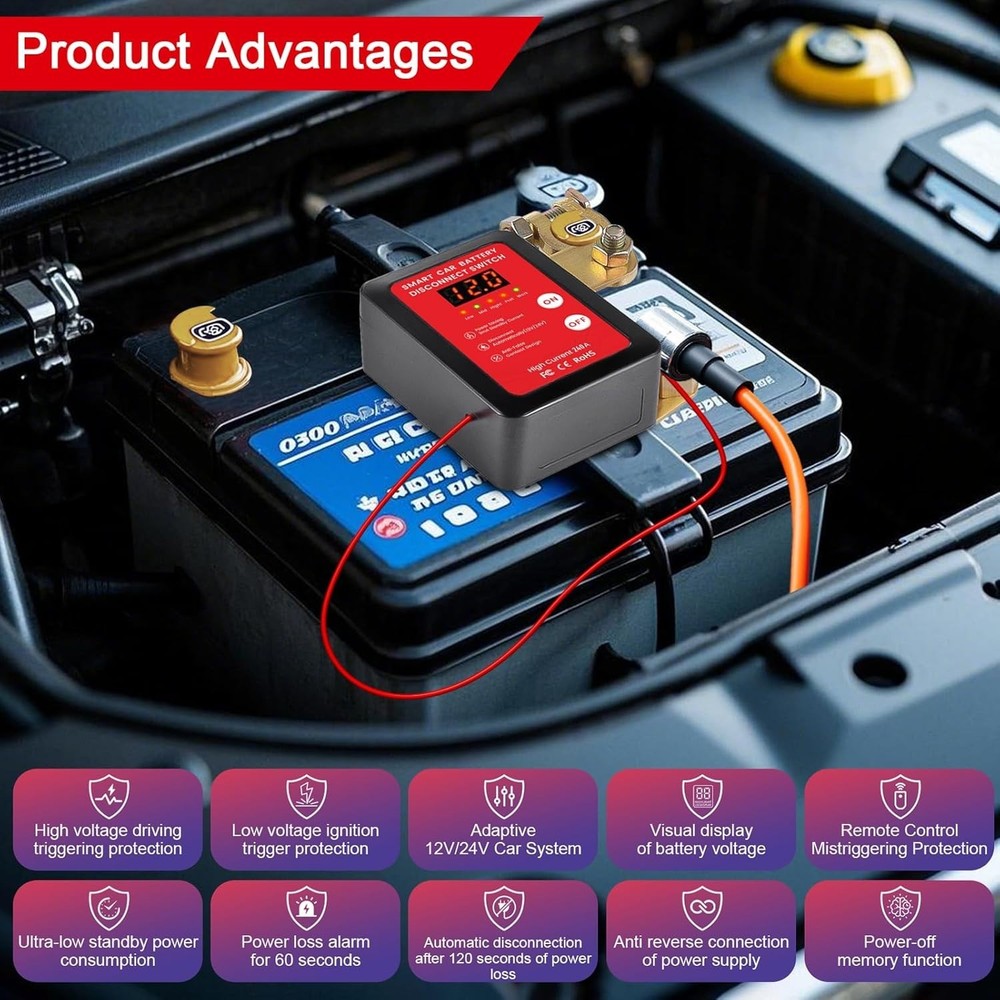 12V 240A Remote Control Battery Kill Switch for Car - Smart Battery Disconnec...