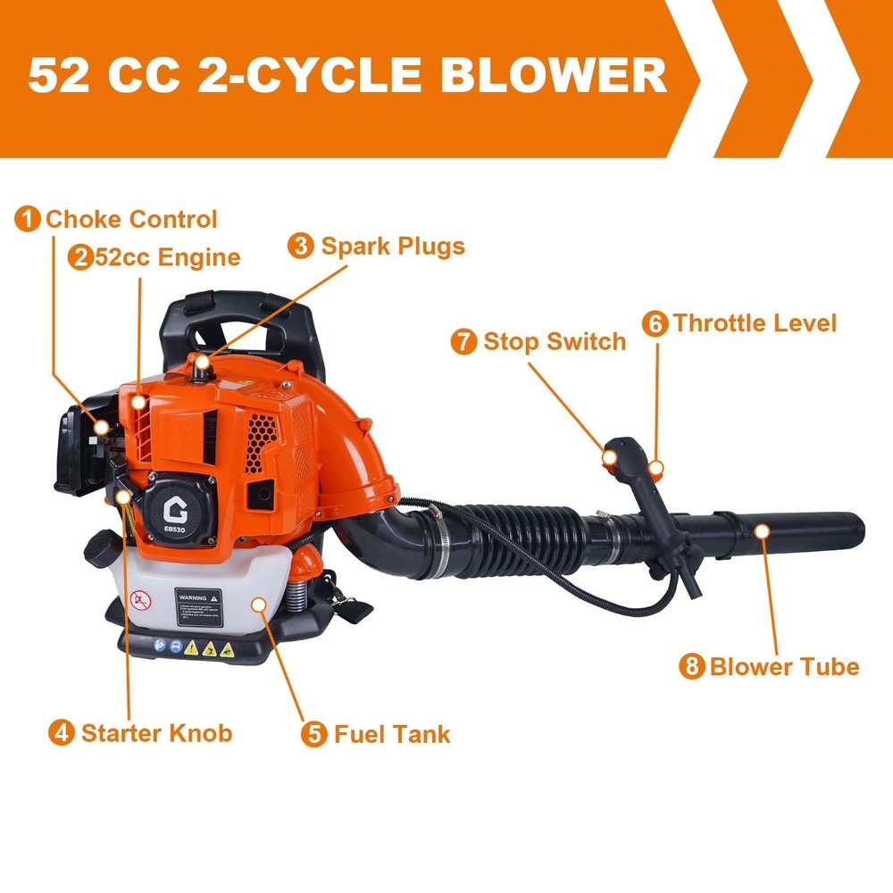 ⭐Backpack Gas Leaf Blower 52CC Backpack Gas Leaf Blower 2.2HP 780 CFM,270 MPH