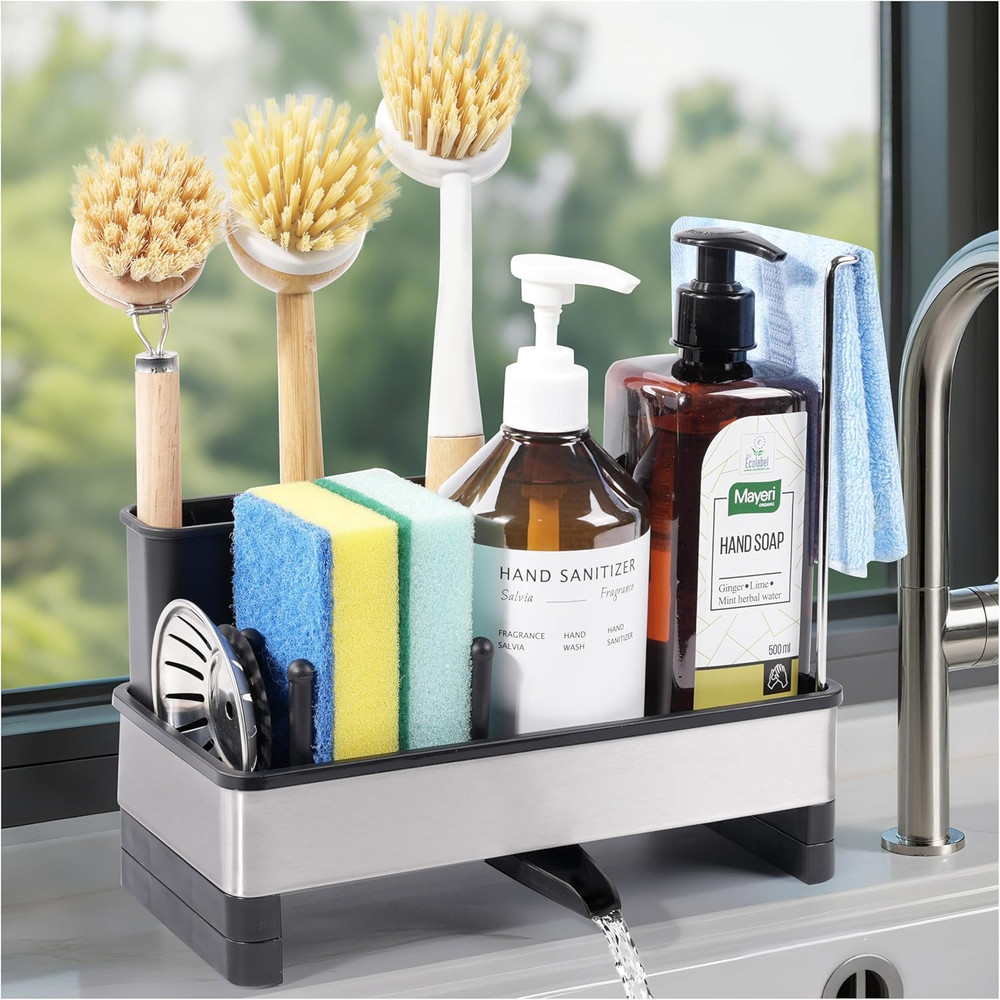 Kitchen Sink Caddy Organizer, Stainless Steel Sponge Holder, Kitchen Caddy Sink