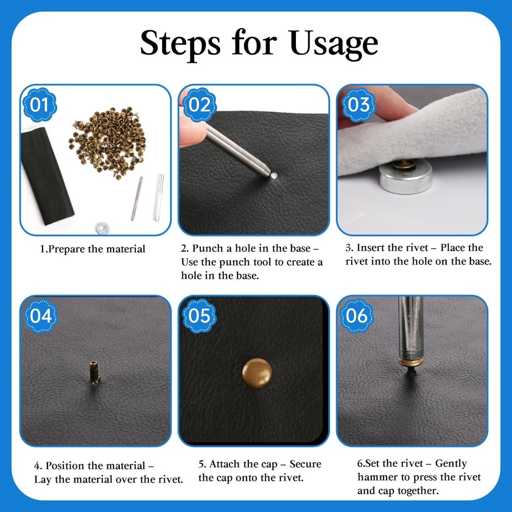 100 Sets Leather Rivets 10x10mm Double Cap Snaps Metal Studs Bronze