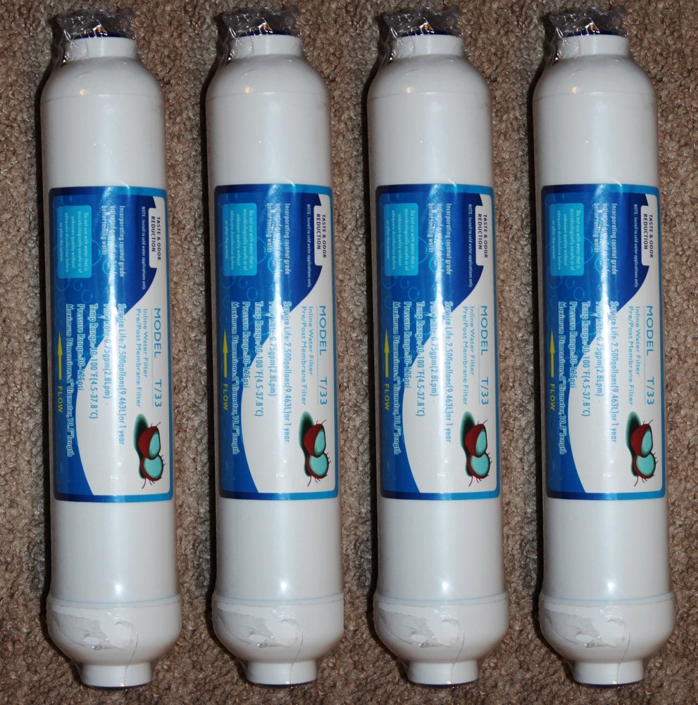 Four T33 Inline Coconut Grade Activated Carbon Pre/Post Filter