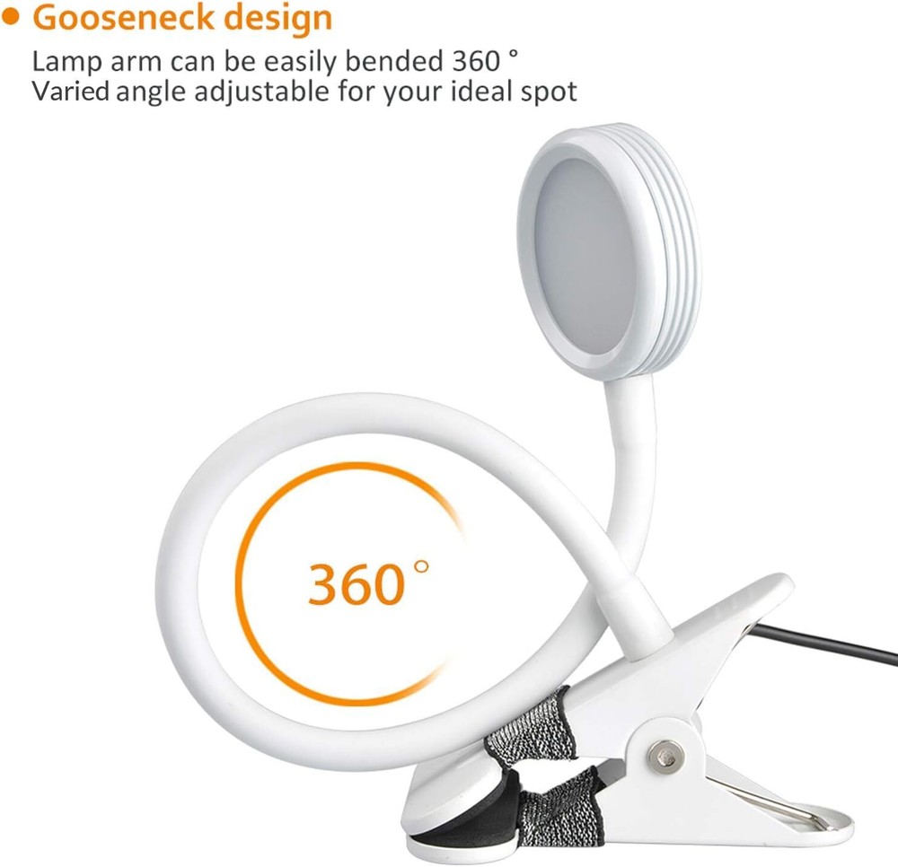 Clip-on Light Reading Light Color Change Desk Bed Computers White
