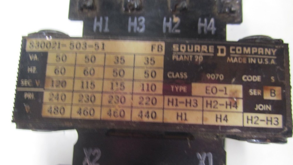 Sq D class 9070 EO-1 control transformer