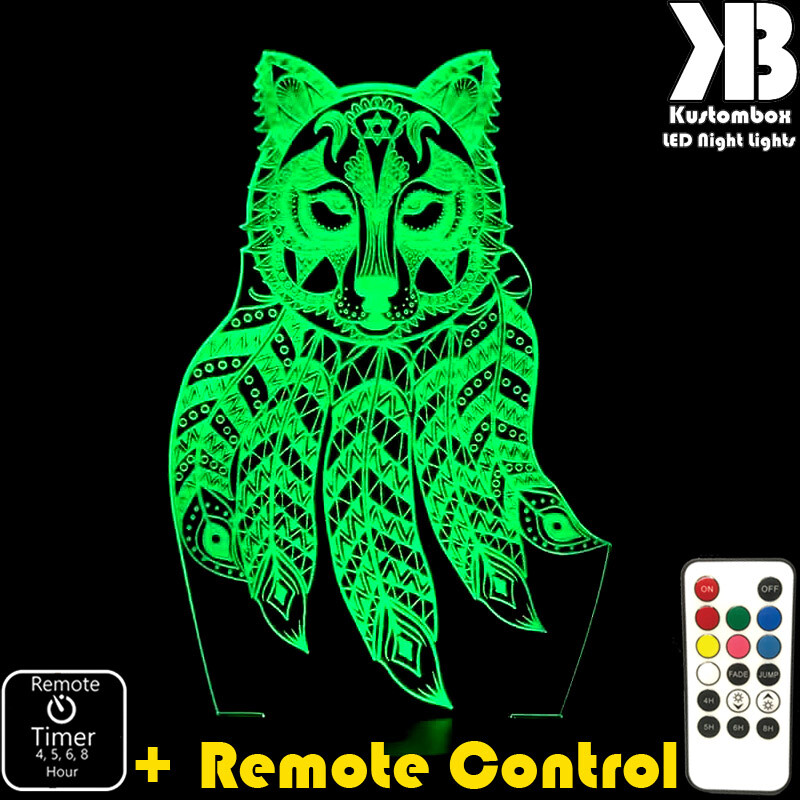 DREAM CATCHER WOLF 3D LED BATTERY & USB POWER NIGHT LIGHT + REMOTE CONTROL