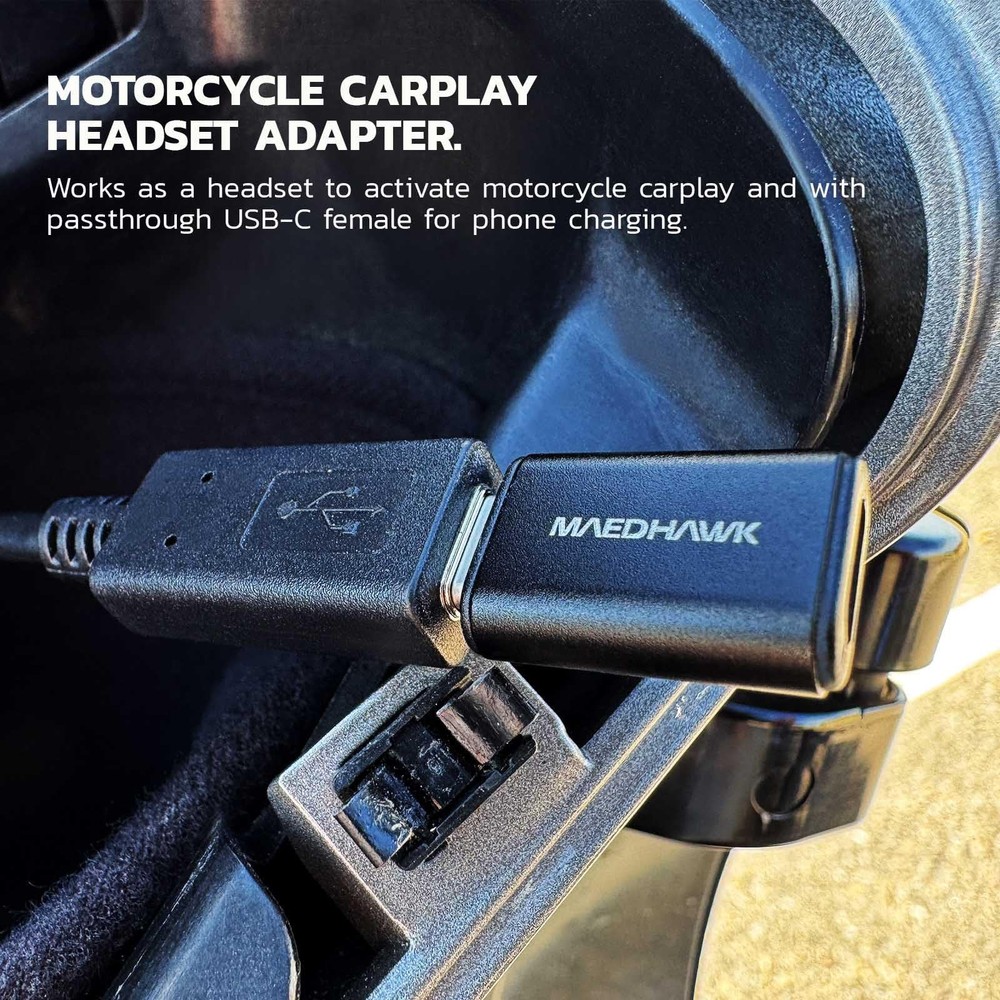MaedHawk Bypass Motorcycle CarPlay Bluetooth Headset Adapter with mini, Black