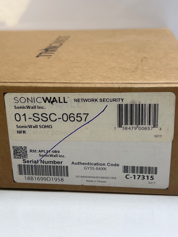 SonicWALL SOHO APL31-0B9 Network Security Firewall