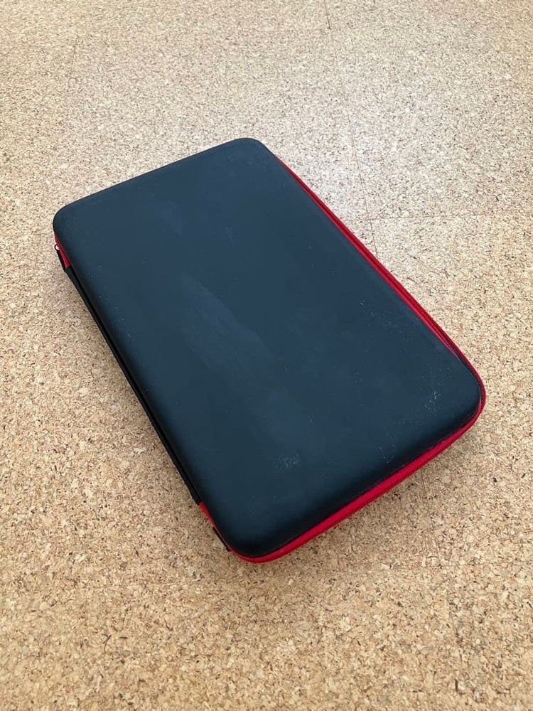 Gadget Storage Case, Medium Size, Black X Red, With Strap.