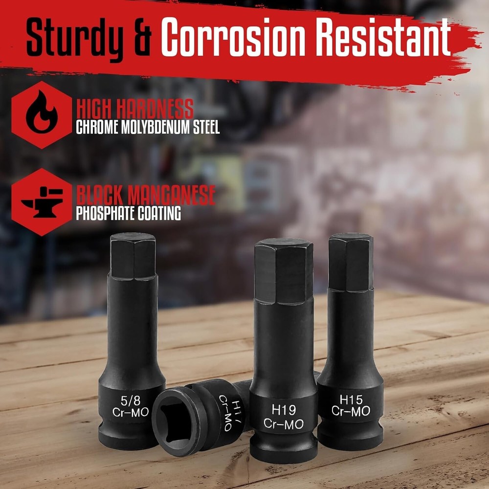 1/2" Drive Master Impact Hex Bit Set, 20 Piece Hex Driver Socket Set, Allen Bit