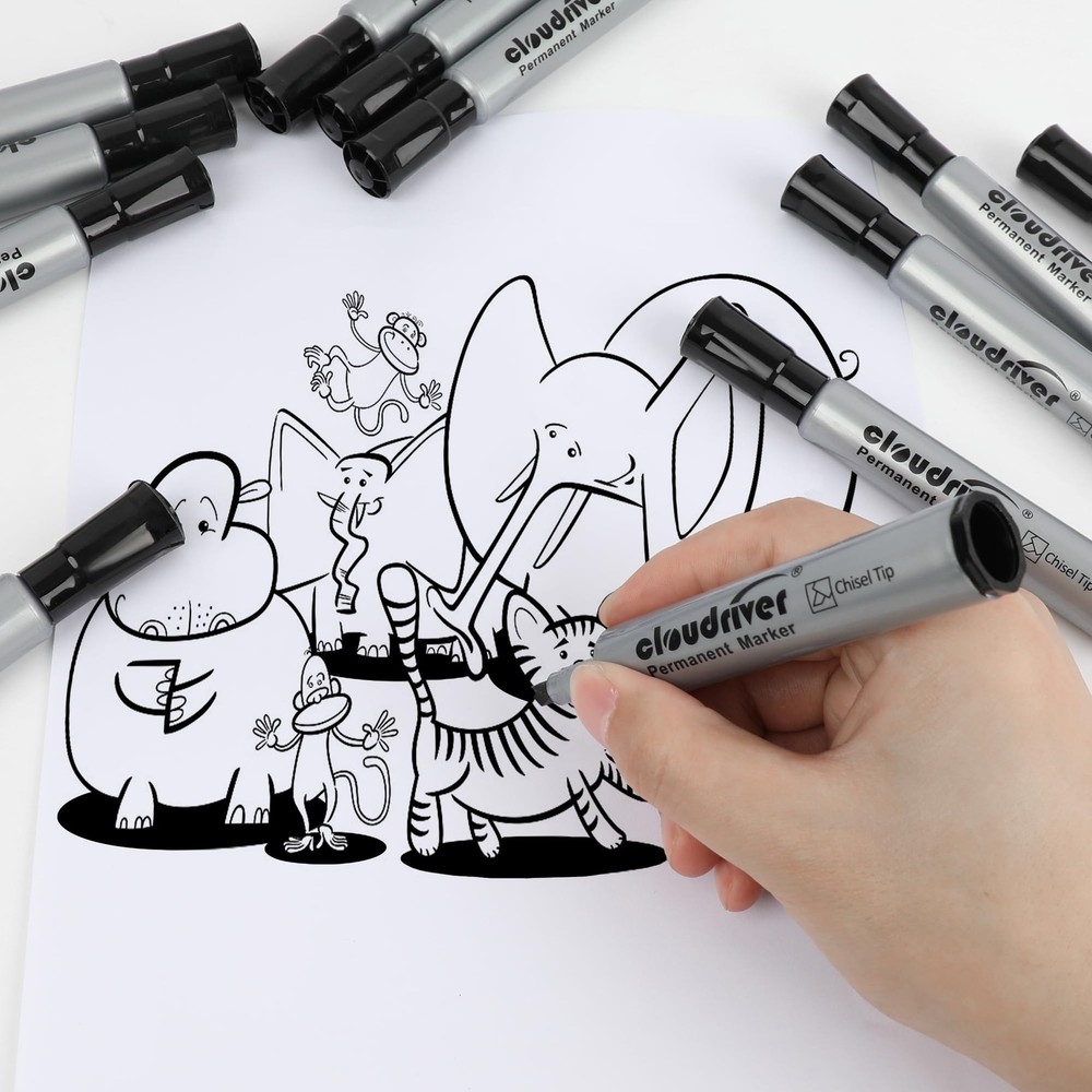 cloudriver Permanent Markers 96 Count, Black Permanent Marker Bulk Set, Chise...