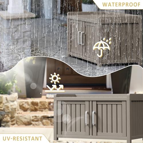 Storage Bench - 2 Doors Waterproof Resin Shoe Bench with 2 Doors-A Grey