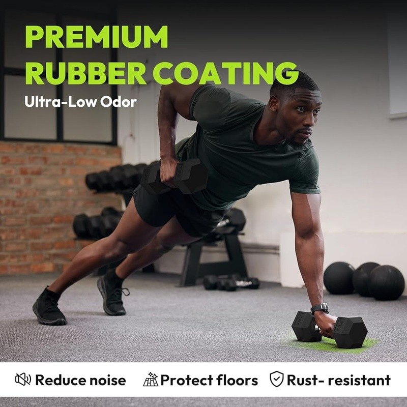 Solid Cast Iron Hex Dumbbells Rubber Encased Non-Slip Handle Strength Training