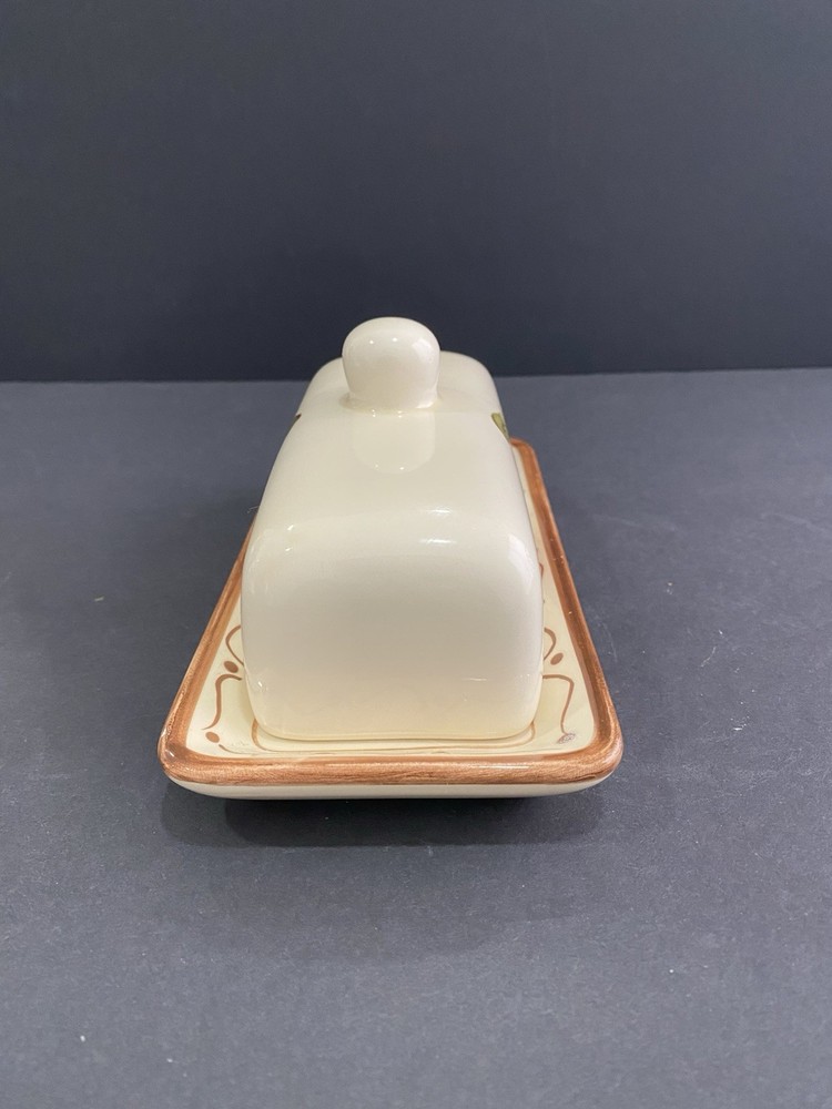 Around the Orchard Stoneware Covered Butter Dish With Apple Pattern