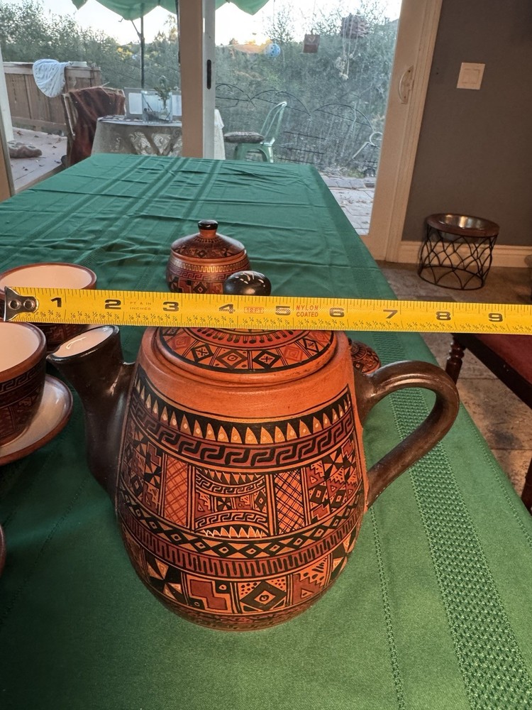 SIGNED Cusco Peru Handpainted 19 Piece Pottery Tea/Coffee Set