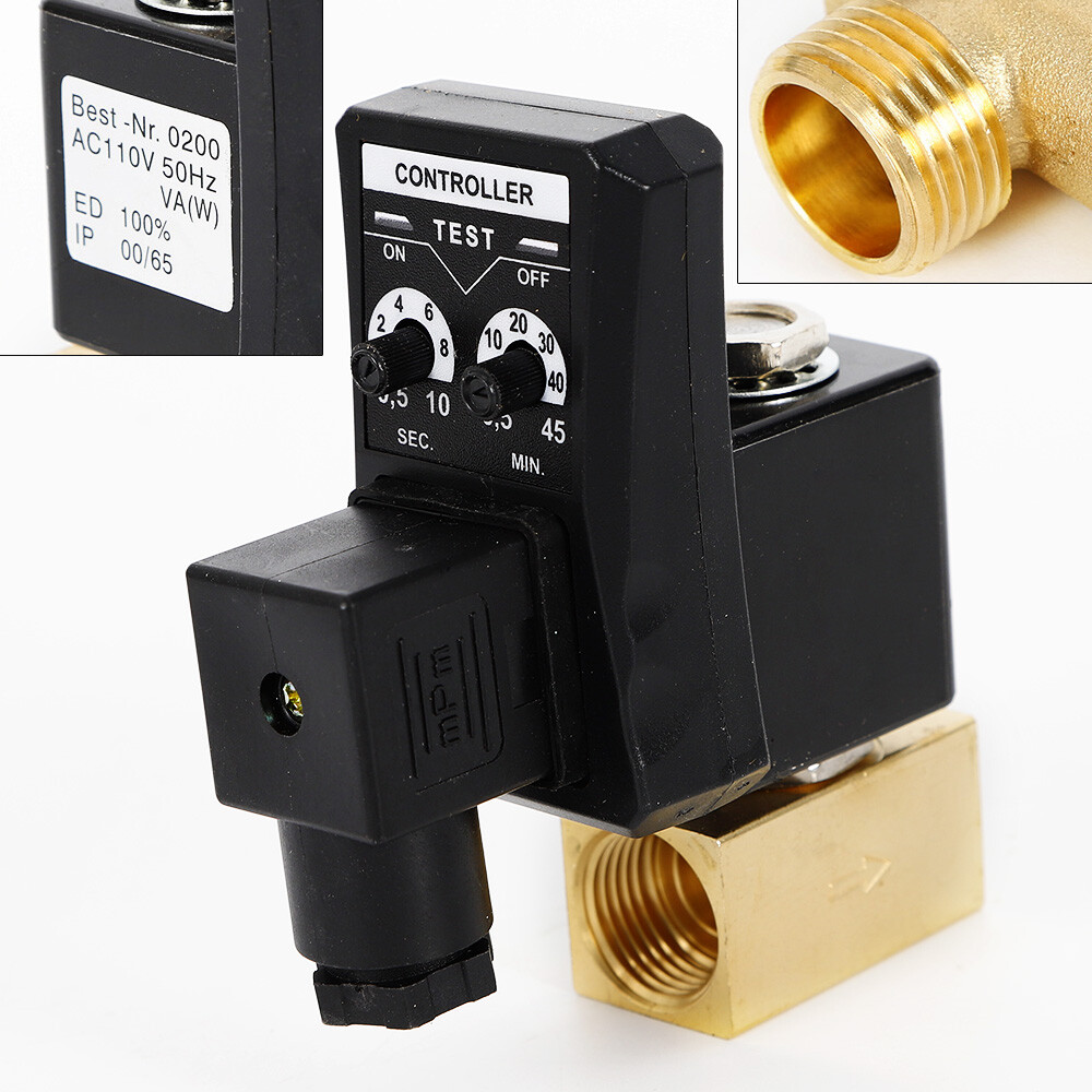 Water Moisture Drain Valve Compressor 1/2" Automatic Timed Electronic Air Tank