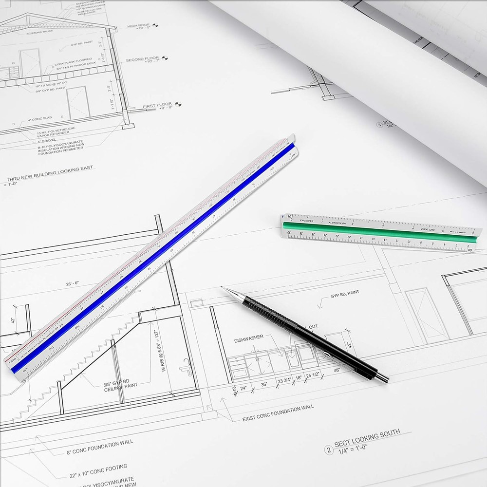 Alumicolor Aluminum Engineer Color-Coded Solid Drafting Scale, 12IN, Silver