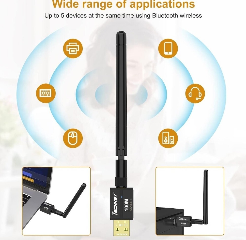 Techkey BT833 Black USB Long Range 5.3 Bluetooth Adapter