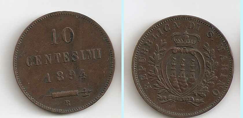 San Marino 10 centimes 1894 High grade!!!!