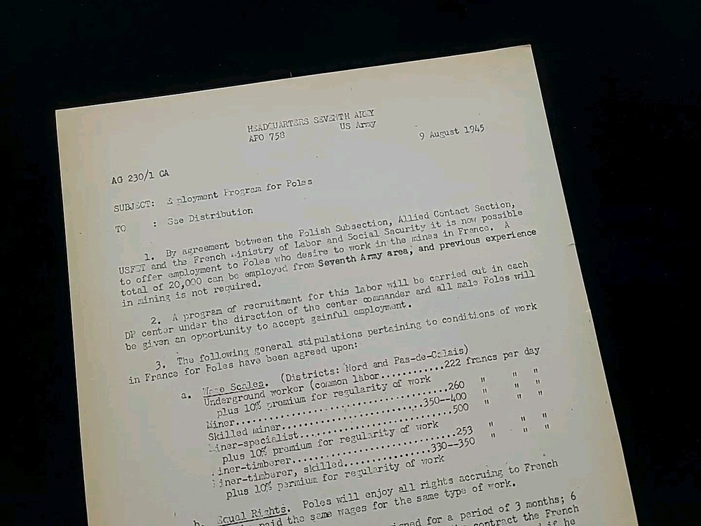 1945 Germany WWII US Army War Military Document Work Programs for Polish Poland