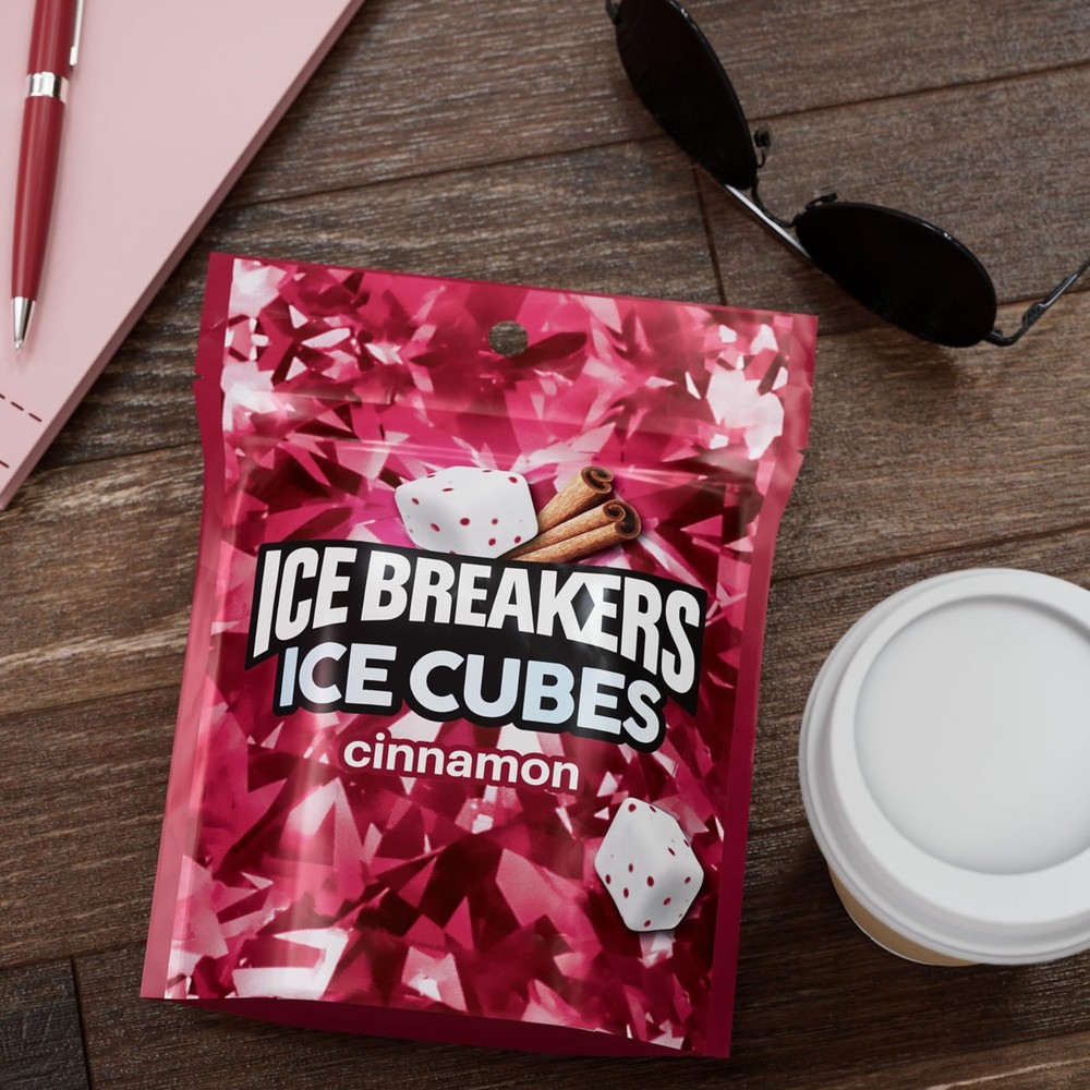 Ice Breakers Ice Cubes Cinnamon Sugar Free Chewing Gum Pouch 100 Pieces