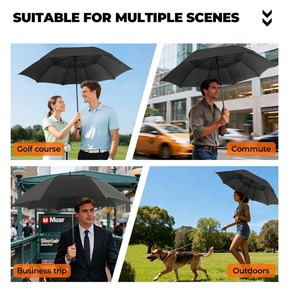 Automatic Open Golf Umbrella, 54/62/68/72 inch Extra Large Oversize Double Ca...