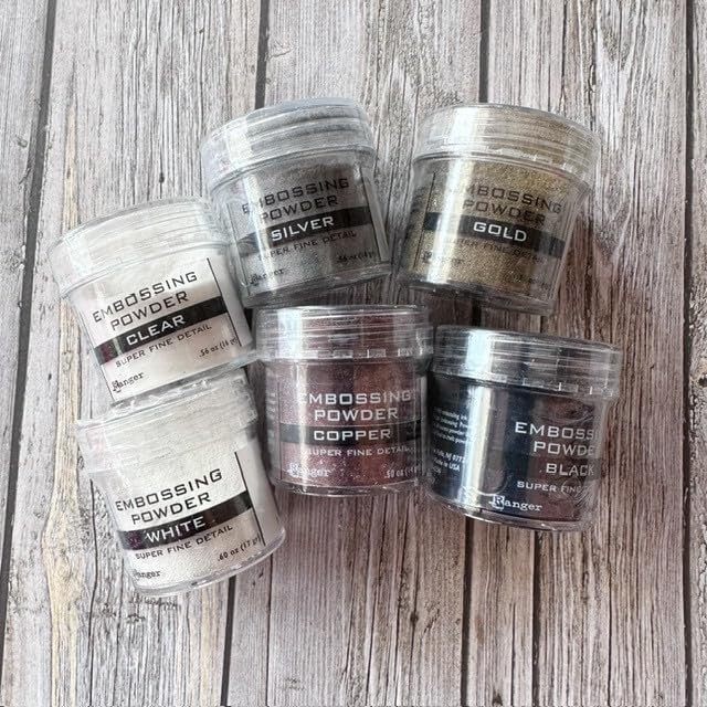 Ranger Fine Super Embossing Powder Bundle - White, Silver, Black, Copper, Clear