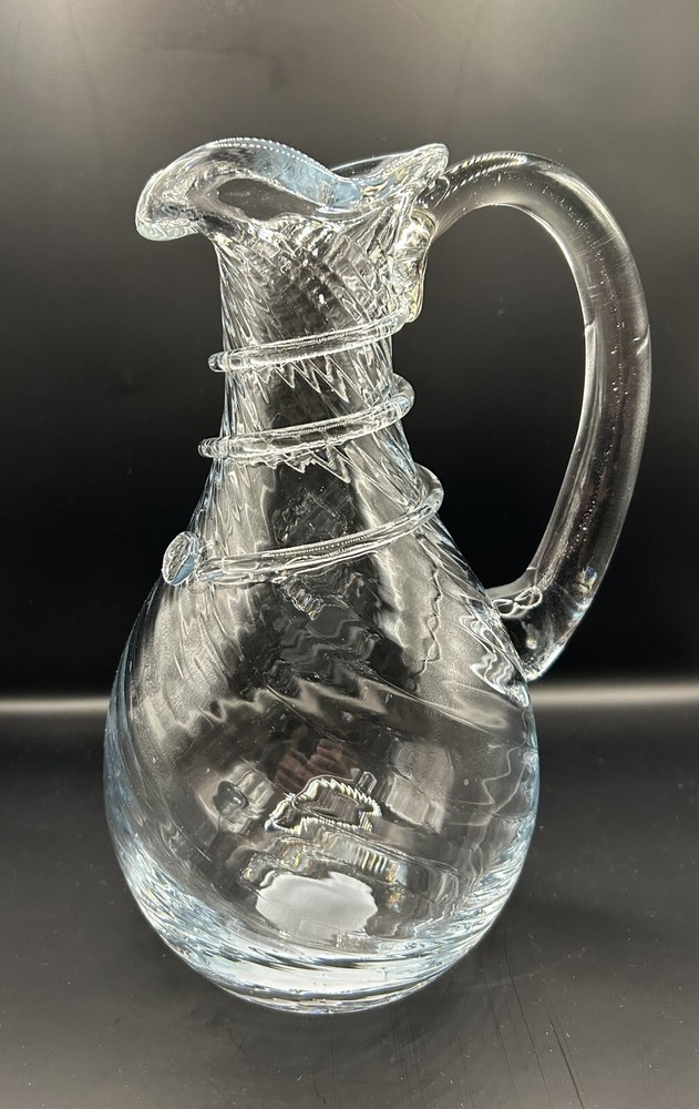 vintage hand blown glass pitcher Clear