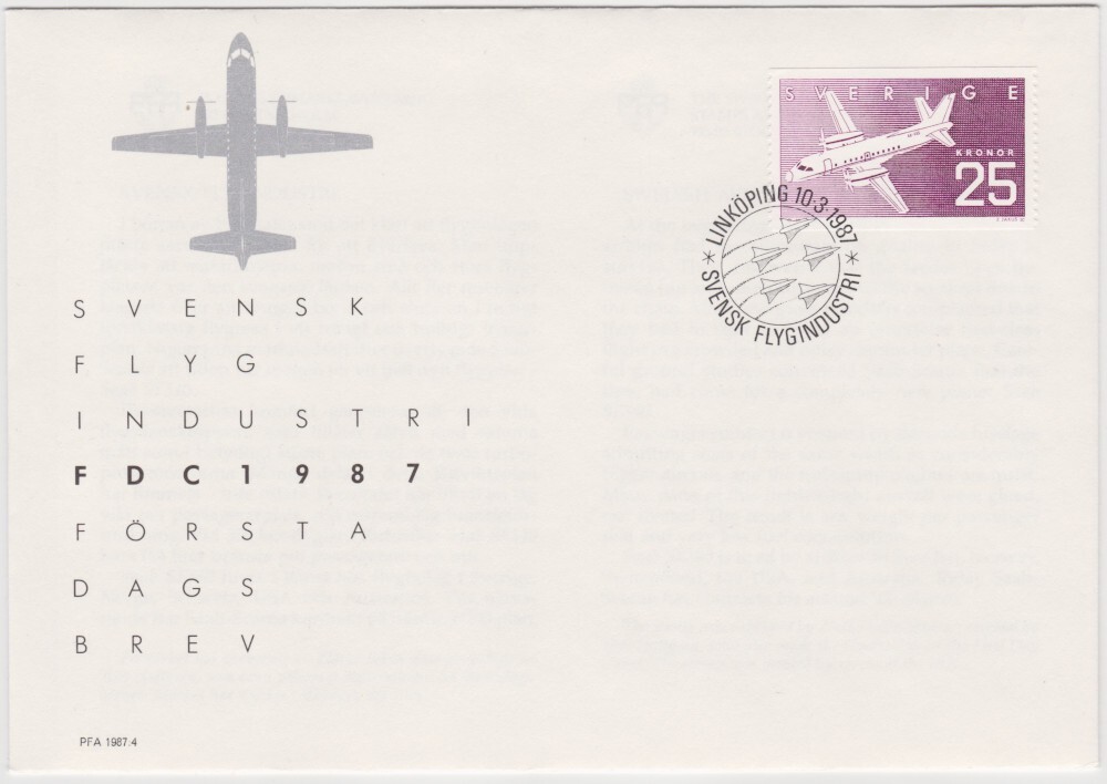 Sweden FDC 1987, Aviation industry, Mint