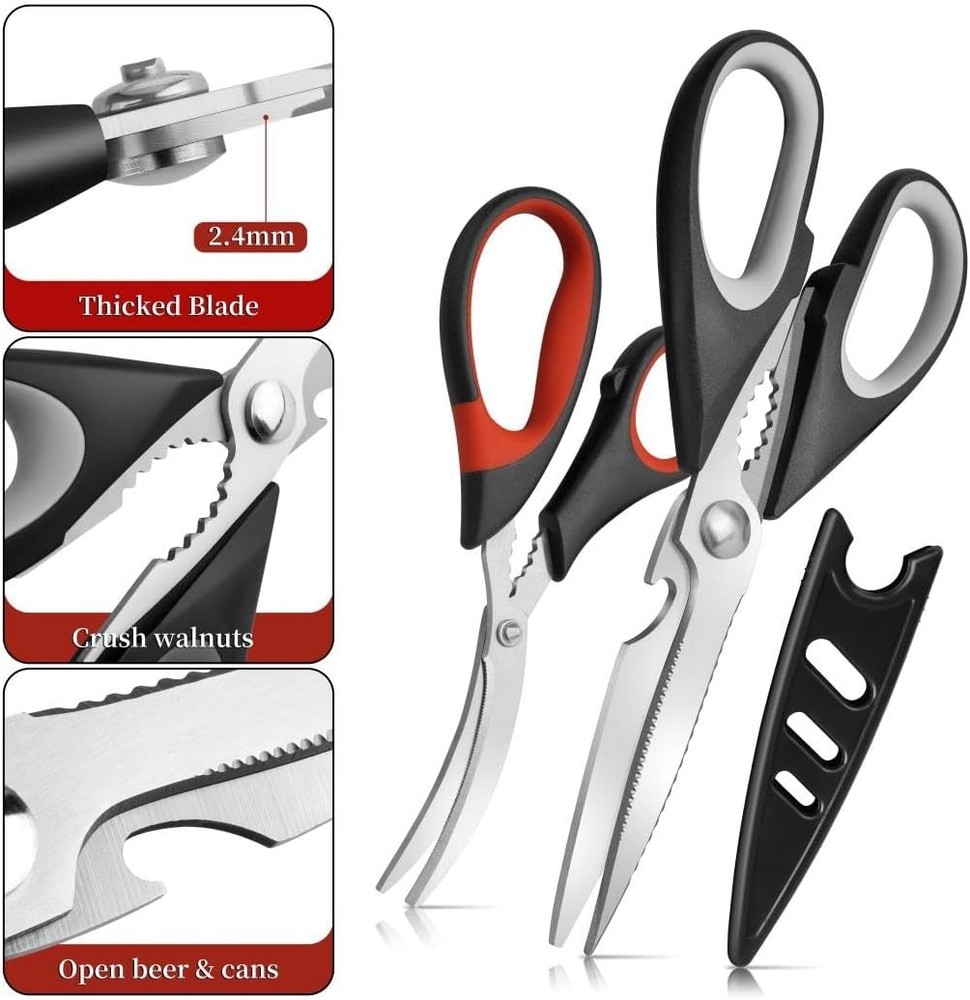 All Purpose Kitchen Shears with Protective Sheath, Heavy Duty 3 Pack Kitchen Sci
