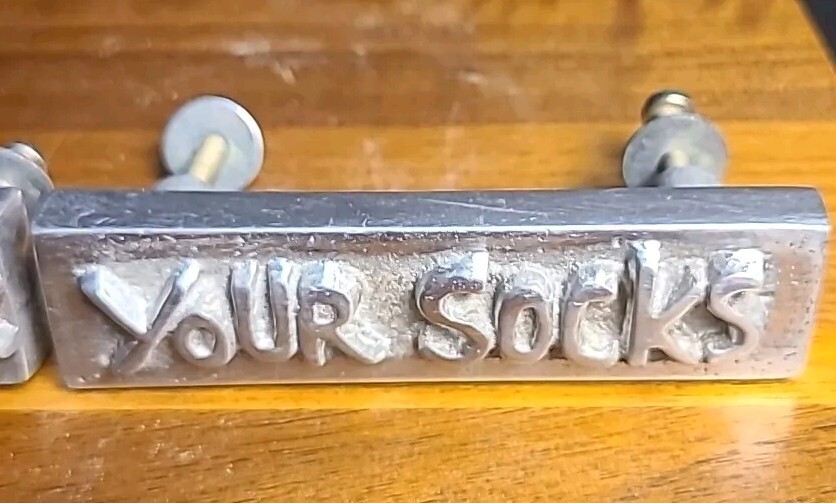 Vtg. Handle Drawer Pull Nickel 4", Your Underware, Socks Set Of 2