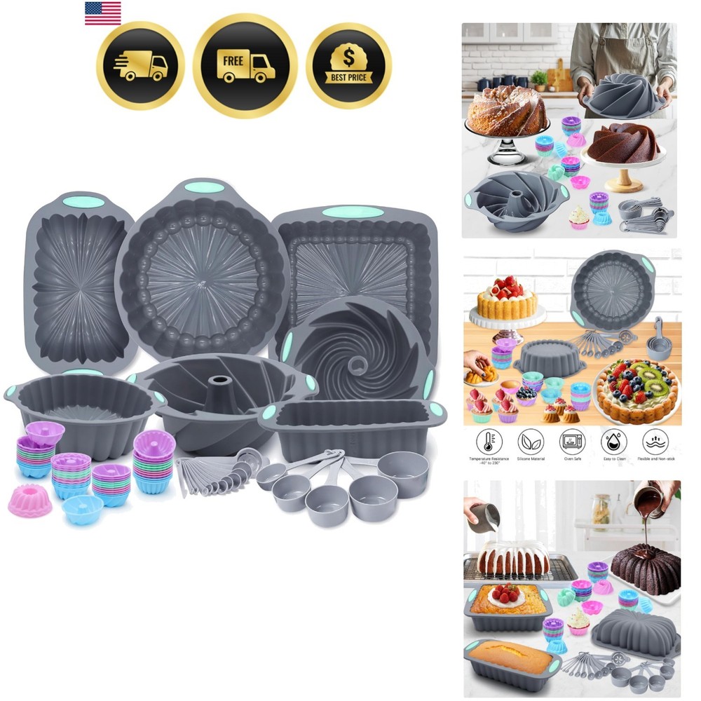 72 Pieces Silicone Bakeware Set, Nonstick Baking Pans Set, Easy Release Oven ...