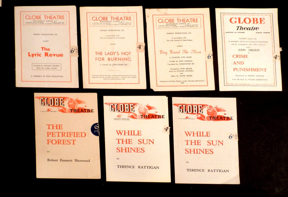 7 x  GLOBE Theatre Programmes - 1940s-50s