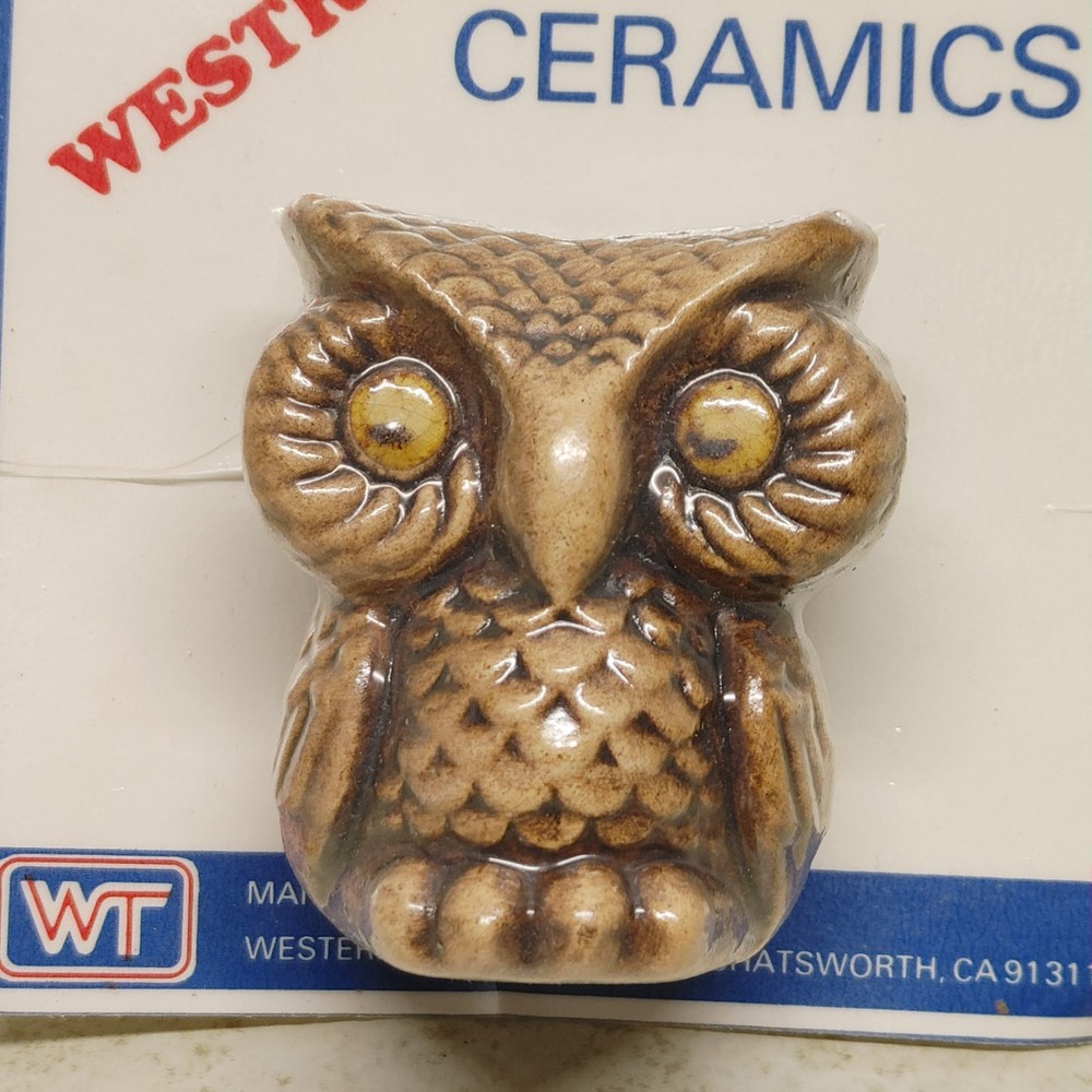 Vintage Macrame Owl Bead Accessory Ceramic Brown 2.75" NOS Sealed
