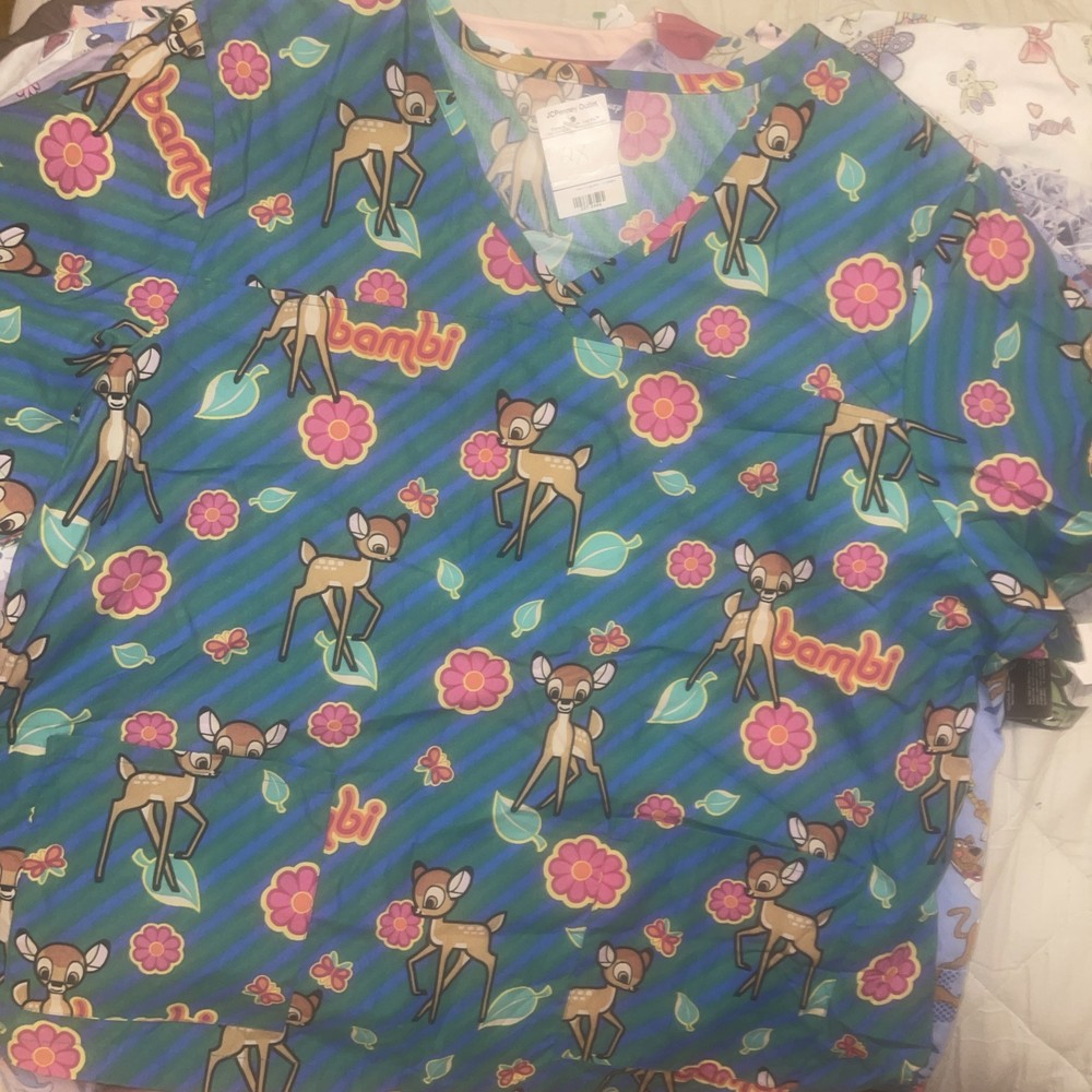 DISNEY Bambi 2X Scrub Top NWT